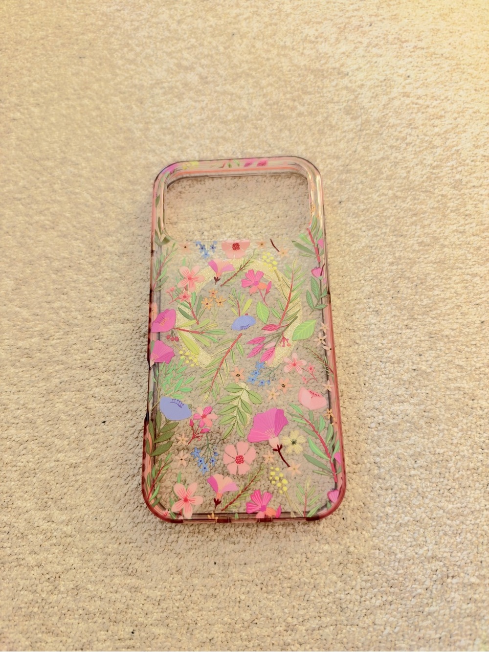Floral Pink Clear Glitter Phone Case - Pink for Iphone 17 pro max case